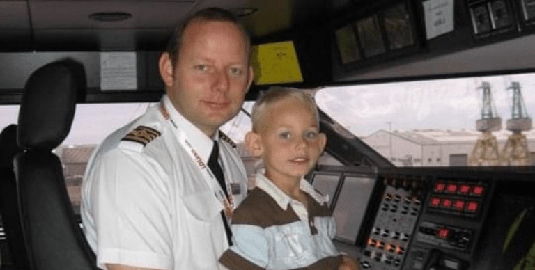 Captain Simon with his son in the bridge